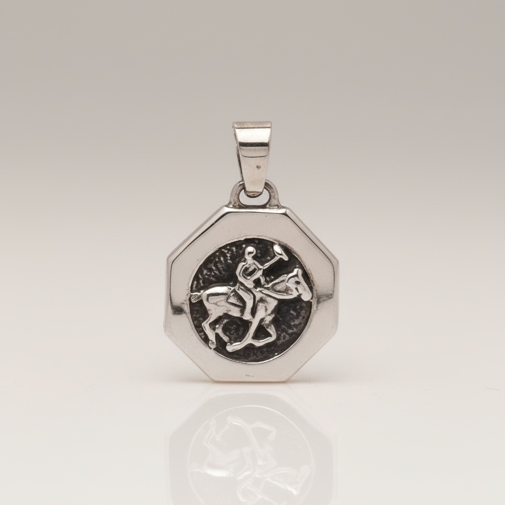 Horseman sterling silver pendant front view geometric design