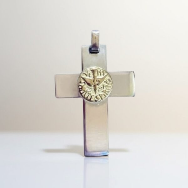Sterling silver cross necklace with gold Holy Spirit detail